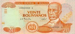 BOB боливийский боливиано 20 боливийских боливиано 