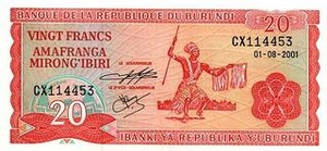 BIF бурундийский франк 20 бурундийских франков 