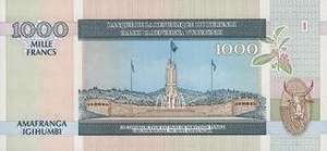 BIF бурундийский франк 1000 бурундийских франков - оборотная сторона