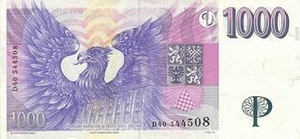 CZK чешская крона 1000 чешских крон - оборотная сторона