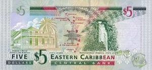 XCD восточно-карибский доллар 5 доминикских долларов - оборотная сторона