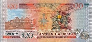XCD восточно-карибский доллар 20 Антигуа – Барбудасский долларов  - оборотная сторона