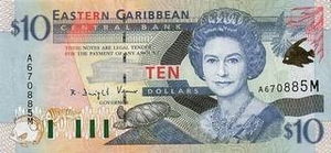 XCD восточно-карибский доллар 10 Антигуа – Барбудасский долларов  
