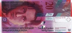 CHF швейцарский франк 20 швейцарских франков 
