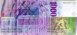 CHF швейцарский франк 1000 швейцарских франков - оборотная сторона