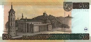 LTL литовский лит 50 литовских лит - оборотная сторона