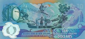 NZD новозеландский доллар 10 новозеландских долларов - оборотная сторона