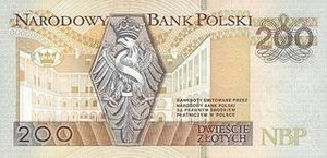 PLN польский злотый 200 польских злотых - оборотная сторона