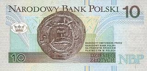 PLN польский злотый 10 польских злотых - оборотная сторона